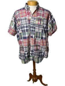 Vintage Ralph Lauren button down patchwork madras plaid shirt Size L