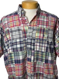 Vintage Ralph Lauren button down patchwork madras plaid shirt Size L - Fashionconservatory.com