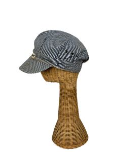 1970s Lee railroad engineer style hat blue white striped Size 23 - Fashionconservatory.com