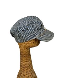 1950s Lee railroad engineer style hat blue white striped Size 23