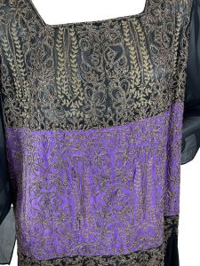 1920s silk chiffon dress black purple with gold bullion and beading - Fashionconservatory.com