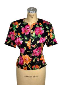 1980s Silk floral blouse by Oleg Cassini 