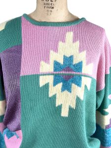 1980s sweater pastel southwestern design size M - Fashionconservatory.com