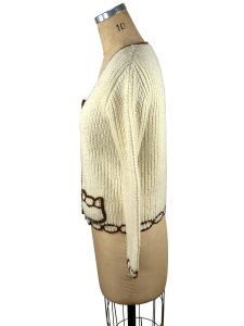 1960s 70s Evan-Picone wool cardigan ivory with brown trim Size M/L - Fashionconservatory.com