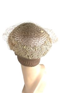 1950s straw hat blush pink with lace and pearls | Fashion  display picture 3