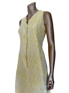 1960s Textured Yellow and White Lounge Dress with Pockets - Fashionconservatory.com