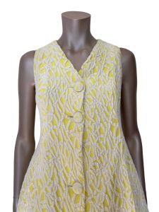 1960s Textured Yellow and White Lounge Dress with Pockets