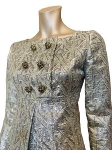 1960s Silver Brocade Coat Dress By Malcolm Starr - Fashionconservatory.com