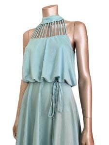 1970s Baby Blue Gown with Cage Neckline  - Fashionconservatory.com
