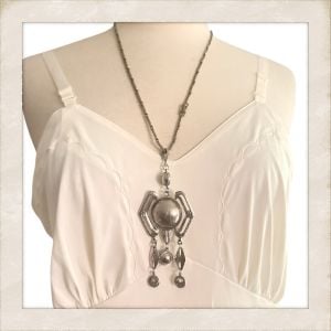 Vintage Y2K Bohemian Boho Silver Statement Pendant Necklace, Hangs 16.5” Long