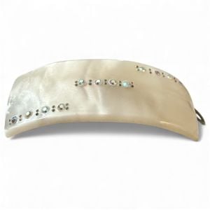 Stunning XL 1950’s French Bar Barrette in Pearlescant White w/ Rhinestones, New - Fashionconservatory.com