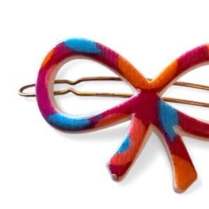New 1960’s Vintage French Bow Barrette Pink & Blue, Wire Clasp , Deadstock, 2.5” - Fashionconservatory.com