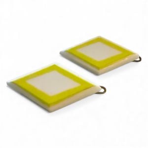 New 1960’s Vintage White & Yellow Colorblock Mod Barrettes with Wire Clasp 