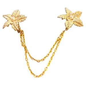 1950’s Mid Century Bright Gold Floral Sweater Clip with Rhinestones/Pearl, 6.5”  Long 