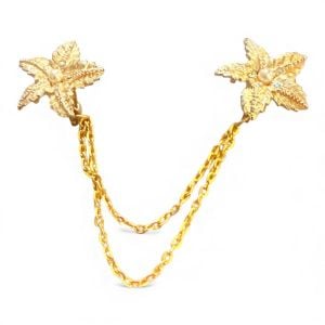 1950’s Mid Century Bright Gold Floral Sweater Clip with Rhinestones/Pearl, 6.5”  Long  - Fashionconservatory.com