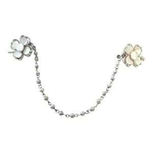1950s Mother of Pearl Clover Sweater Clip W/ Silvertone Hardware, 8.75” Long - Fashionconservatory.com