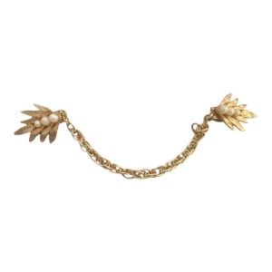 1950’s Elegant Gold and Pearl Sweater Clip Guard, Atomic Flower, 8” - Fashionconservatory.com