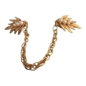 1950’s Elegant Gold and Pearl Sweater Clip Guard, Atomic Flower, 8”