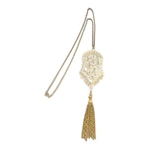 Vintage 1970’a Tassel Statement Necklace with White Enamel Center, Approx 18.5”