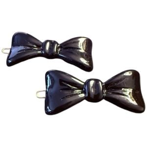 Vintage French Bow Barrettes Hair Clips in Shiny Black, 1.75”, Deadstock/Unworn - Fashionconservatory.com