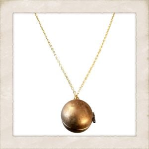 Vintage Brass Orb Functional Locket Pendant Necklace on a Dainty Gold Chain