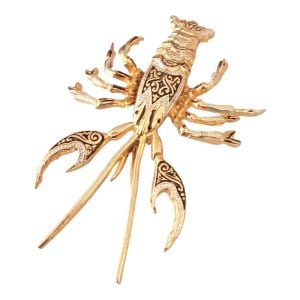 Vintage Lobster Brooch in Bright Gold, 1990’s Animal Brooch Pin, 2.15” Long  - Fashionconservatory.com