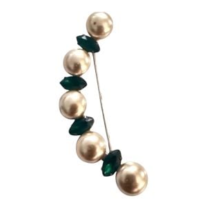 1950’s Vintage Crescent Moon Shaped Brooch with Emerald Green Stones and Pearls