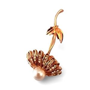 Vintage Mid Century Gold, Pearl & Rhinestone Flower Brooch, 2” Tall - Fashionconservatory.com