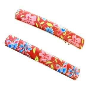 1970’s Red Floral French Barrettes Hair Clips,  Deadstock, Made in France, Pair - Fashionconservatory.com