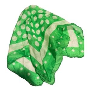 Vintage Sheer Hand Rolled Silk Polka Dot Scarf in Green and White, 16” Square - Fashionconservatory.com