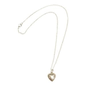 Vintage Silver Puffy Heart Pendant Necklace, Puffy Heart Pendant on Dainty Chain
