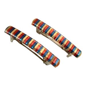 1970’s Multi Colored Striped French Barrettes Hair Clips,  Deadstock, Made in France, Pair - Fashionconservatory.com