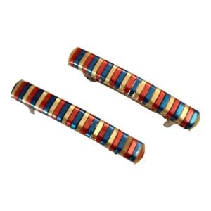 1970’s Multi Colored Striped French Barrettes Hair Clips,  Deadstock, Made in France, Pair