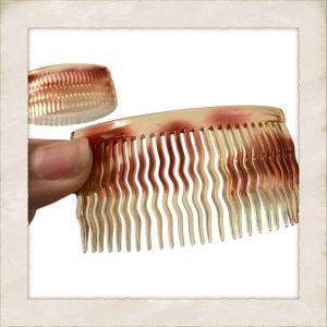 1950’s Vintage French Wavy Tortoiseshell Hair Combs, One Pair, Mid Century Hair, Unworn - Fashionconservatory.com