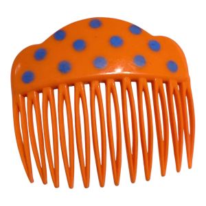 1960’s French Orange & Blue Polka Dot Hair Comb, Paris Made, Deadstock, Unworn