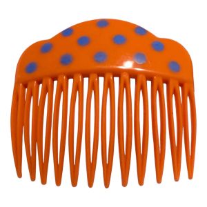 1960’s French Orange & Blue Polka Dot Hair Comb, Paris Made, Deadstock, Unworn - Fashionconservatory.com