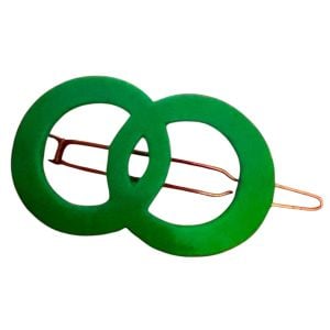 1960’s Mod Green Barrette , Double Circle Design in Kelly Green, Made in France - Fashionconservatory.com