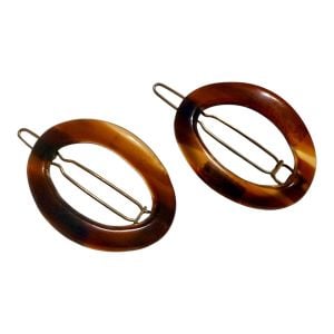 1960’s Tortoiseshell Oval Barrettes Hair Clips, One Pair, Made in Belgium, 1.5” 