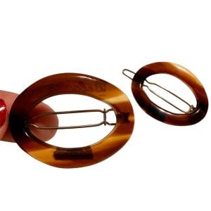 1960’s Tortoiseshell Oval Barrettes Hair Clips, One Pair, Made in Belgium, 1.5”  - Fashionconservatory.com