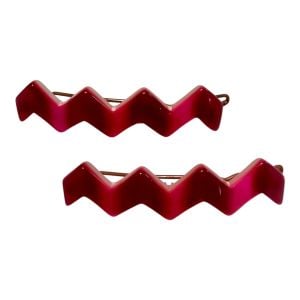 1970’s Zig Zag Barrettes in Pearlescant Deep Pink, Made in Belgium, 2”, Unworn - Fashionconservatory.com