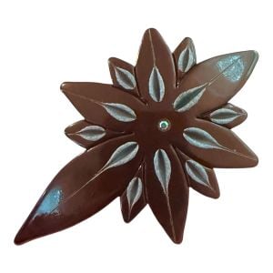 1970’s Hand Carved French Barrette w a Floral Motif in Brown, 3.1” Long, Unworn - Fashionconservatory.com