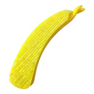 Vintage French Mini Banana Clip in Bright Yellow w Stripes, 4”, Unworn