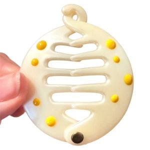 Vintage French Round Hair Claw with Yellow Polka Dots, French Hair Clip, Unworn - Fashionconservatory.com