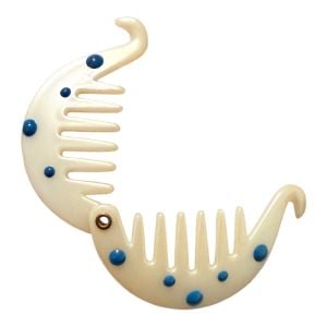 Vintage French Round Hair Claw with Blue Polka Dots, French Hair Clip, Unworn - Fashionconservatory.com