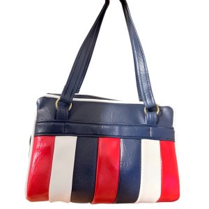 1960’s Vintage Mod Colorblock  Handbag in Red, White & Blue, Faux Leather, Vinyl, Ex Cond