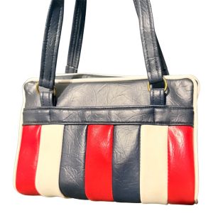 1960’s Vintage Mod Colorblock  Handbag in Red, White & Blue, Faux Leather, Vinyl, Ex Cond - Fashionconservatory.com
