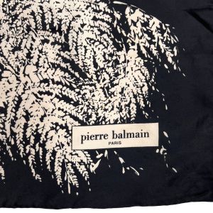 Vintage Pierre Balmain Silk Scarf Square Black & White Ferns - Fashionconservatory.com