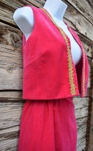 Vintage 1960s / 1970s Hot Pink Velvet Skirt and Vest Handmade Set - Fashionconservatory.com