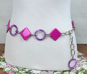 Vintage 60s MOD Pink and Purple Plastic Chain Belt, Adjustable