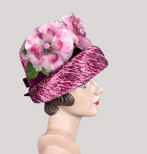 Vintage 60s Pink Ombre Straw Hat with Silk Florals